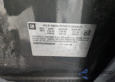 2013 Buick Regal Gs z USA, uszkodzony, nr VIN 2G4GV5GV0D9248948